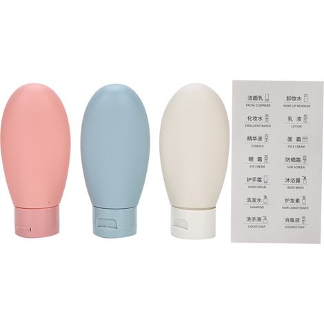 3 flacons vides en silicone pour gel douche, lotion et shampoing - bouteilles de voyage rechargeables, lot de 3 (1/5)