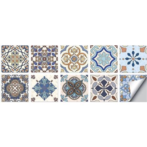 Juego de 10 pegatinas autoadhesivas para azulejos 10 x 10 cm, pegatinas azulejos PVC impermeables, papel tapiz decorativo pared resistente aceite (1/5)