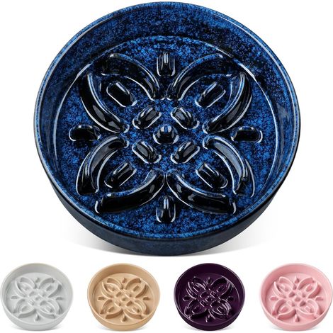 Anti Glutton Bowl for Small, Medium and Large Dogs, Ceramic Bowl with Relief in Petal Shape for Slow Feeding, Non-Slip Dog and Cat Bowl Easy to Clean Blue (1/5)