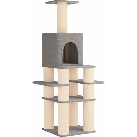 Albero per gatti con pali per graffiare in sisal Grigio Chiaro vidaXL