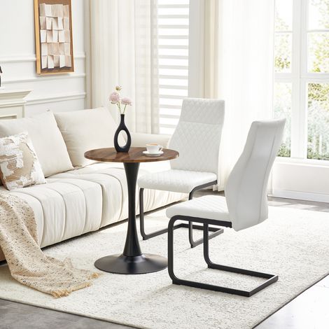 Ensemble table et chaises rondes 60 cm, 1 table MDF noyer et 2 chaises blanches DESVIAE (1/5)
