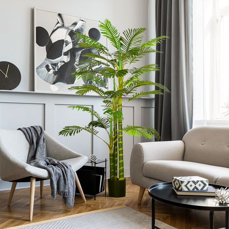 Palmera de areca artificial, de 190 cm de altura, con 30 hojas grandes de plástico y maceta incluida.