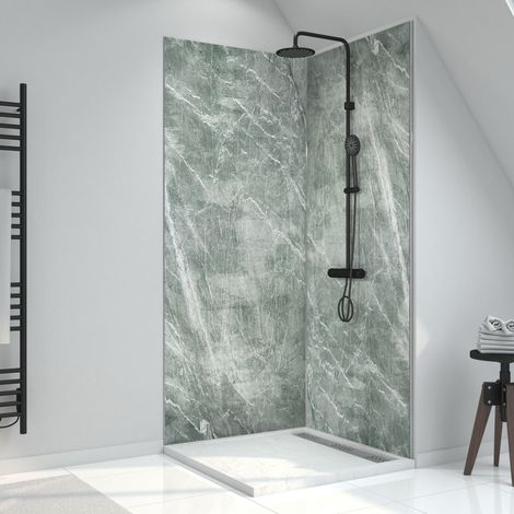 Panel de pared de ducha compuesto - Hoja de piedra y cemento - 90 x 210 cm - Ice Green 90 (1/5)