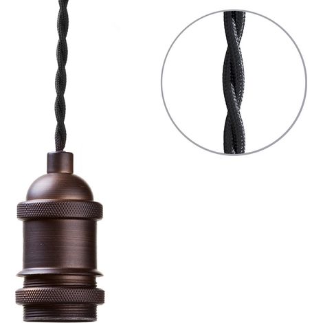 Litecraft Ceiling Pendant Braided Cable Industrial Fitting - Antique Bronze