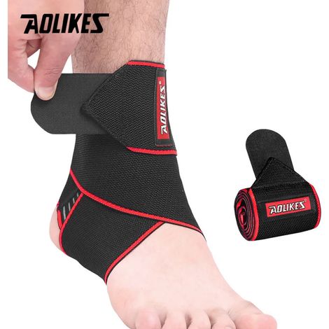 (Rouge) Attelle de cheville réglable, en nylon respirant, super élastique et confortable, adaptée au sport. (1/2)
