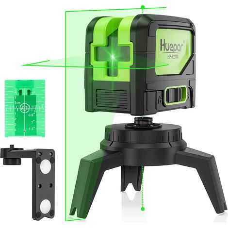 Nivel láser de haz verde de línea cruzada Huepar DIY con 2 puntos autonivelantes verticales y horizontales - Huepar 9211G (1/5)