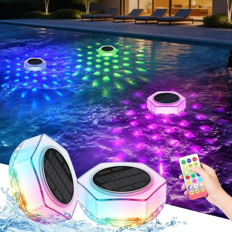Lumiere Piscine Flottante Solaire 2 Pièces Lampe Piscine avec Télécommande, IP68 Étanche Eclairage Piscine Hors Sol 7 Couleurs RGB Lumiere Spa pour Jardin Baignoire Etang Aquarium Fête (1/5)