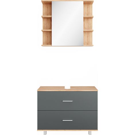 Set mobili bagno Ilias, Antracite/quercia dorata, 2 parti, Vicco