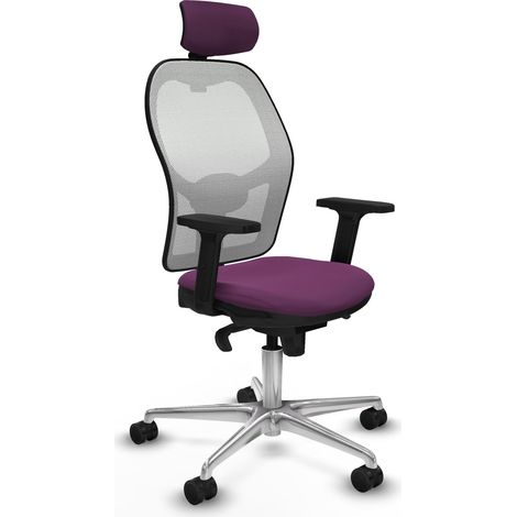 Jorquera sincro malla blanca similpiel morado brazos 2D base aluminio cabecero 2D ruedas 65mm nailon (1/5)