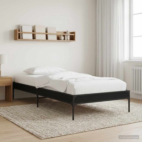Cadre de lit 80 x 200 cm à lattes fixes en bois d’ingénierie chêne noir - PANGIVO (1/5)