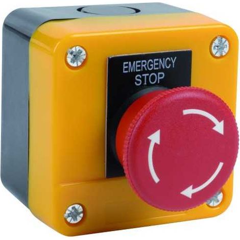 Plombservice – Bouton d'arrêt d'urgence coup de poing – Protection IP65 – Contact normalement fermé 600V 1A – Dimensions 69x69x74mm