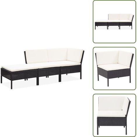 3-tlg. Garten-Lounge-Set mit Auflagen Poly Rattan Schwarz - Gartensessel - Loungesessel - Outdoor-Möbel - Gartenmöbel - Rattan Sessel (1/5)