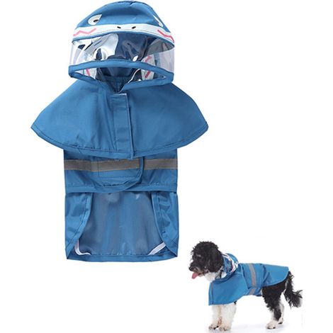 Imperméable pour chien avec capuche, bandes réfléchissantes imperméables en polyester et ouverture pour la laisse, pour chiens et chats de petite et moyenne taille, bleu XL (1/5)