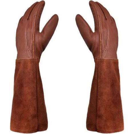 Gants de Jardinage Cuir Protection Épines Ronces Unisexes Travail Marron Taille M (1/4)