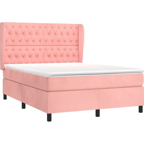 vidaXL Sommier à lattes de lit avec matelas Rose 140x190 cm Velours (1/5)