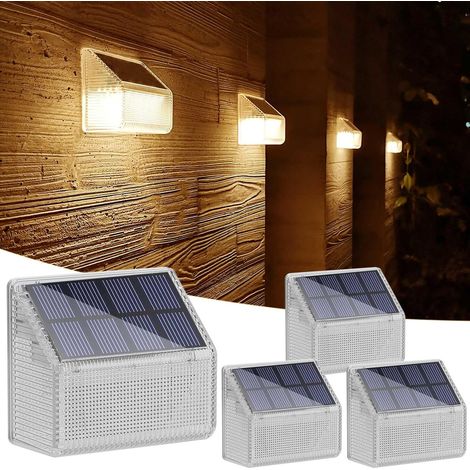 Lampe Solaire Exterieur Murale, Lot de 4, Lumière Solaire Extérieure Applique Mural Éclairage Etanche pour Jardin, Chemins, Terrasse et Patio Decoration, 50 Lumen, 24 LED Blanc Chaud 2700K (1/5)