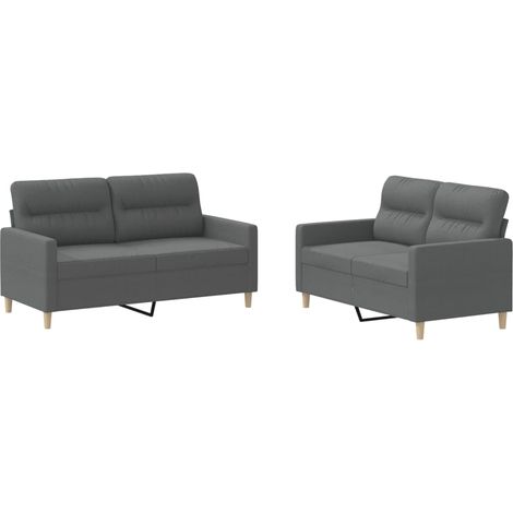 vidaXL Juego de sofás con cojines 2 piezas tela gris oscuro (1/2)