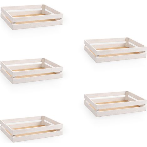 Cassette contenitori in Legno naturali Bianche da 5 Pezzi 24 x 14 x h 7 cm
