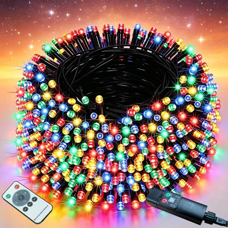 Guirlande lumineuse d'extérieur de 20 m, 200 LED, batterie rechargeable USB, étanche, avec 8 modes, grande capacité améliorée pour arbre, clôture, tonnelle, maille (1/5)