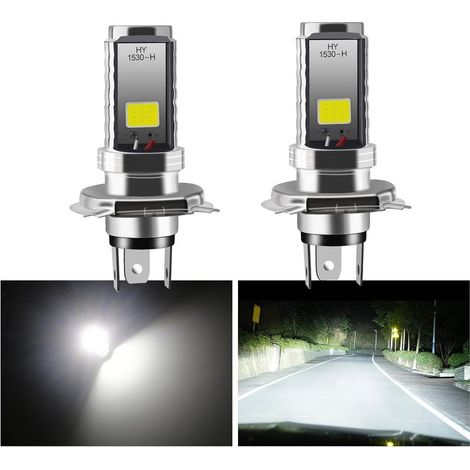 2 PCS Ampoule H4 led, Phare 12V moto/voiture, Phare De Ampoules COB 12W Ampoule LED pour phares de Lampe High Low Beam,Feux de route/feux de croisement (1/5)