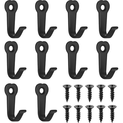 10 ganchos de pared, ganchos de pared con tornillos, ganchos de pared de metal, ganchos individuales negros, ganchos de pared para colgar abrigos, ropa, bolsos y sombreros. (1/5)