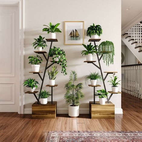 Pflanzenregal - Pflanzenständer für das Wohnzimmer - Regale in Form von Ästen - Metall und Holz - 14 Ebenen - Modern dekorativ