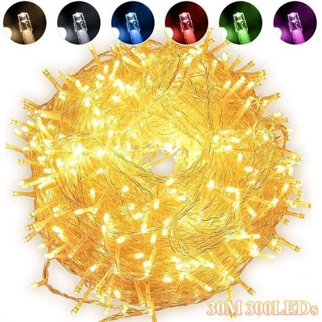 Guirlande lumineuse 300 LEDs 30 mètres jaune 8 modes d'éclairage IP44 pour intérieur et extérieur décoration Noël mariage fête (1/5)