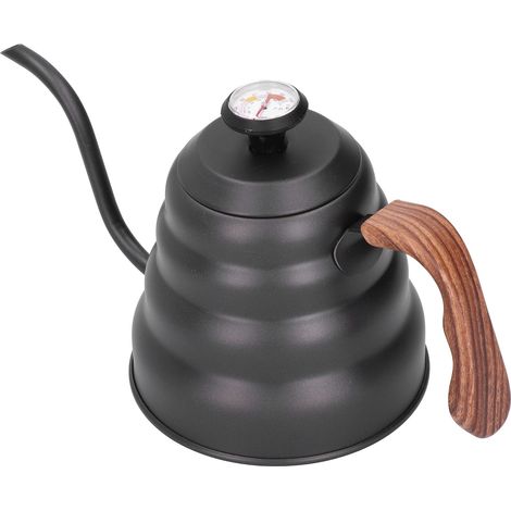 Bouilloire à thé/café en acier inoxydable de 1,2 L avec thermomètre et bec verseur en col de cygne.