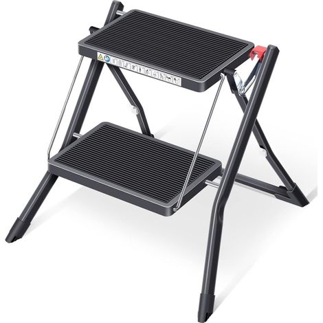 Klapptritt 2 Stufen Trittleiter Rutschfester Gummimatte 150 kg Schwarz (1/5)