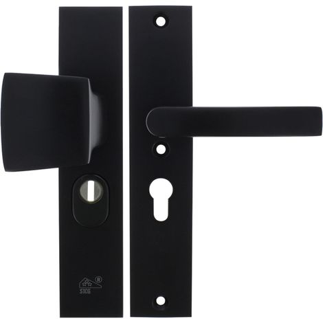 Quincaillerie de sécurité noire avec protection du cylindre SKG3 (1/4)