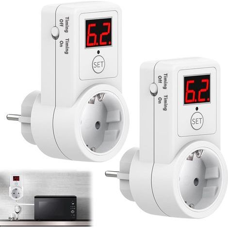 Prise Minuteur, 2 Pièces Minuteur Prise Electrique, Prise Minuterie Intérieure 10 Minutes - 9 Heures 50 Minutes, Prise À Compte À Rebours 230 V pour Appareils Électroménagers, Lampes (1/5)