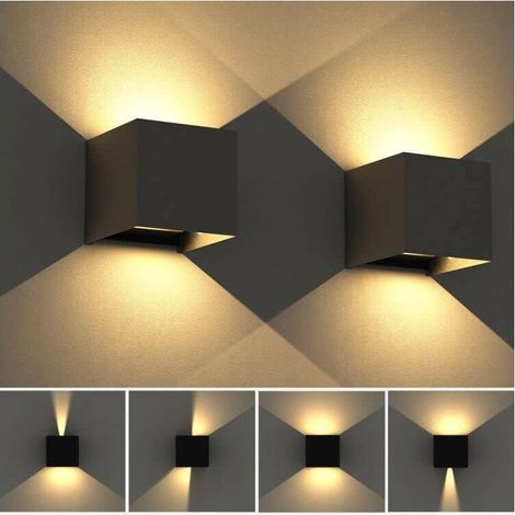 12W Applique murale exterieur led 10×10×10cm,Avec Angle de Faisceau Réglable luminaire intérieure applique Noir pour salon,jardin,porte d’entrée,Couloir,2 pcs (1/5)