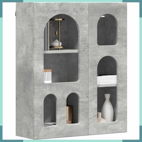 Armoire suspendue - 891357 - Gris béton - Bois d'ingénierie - 6 étagères (1/5)