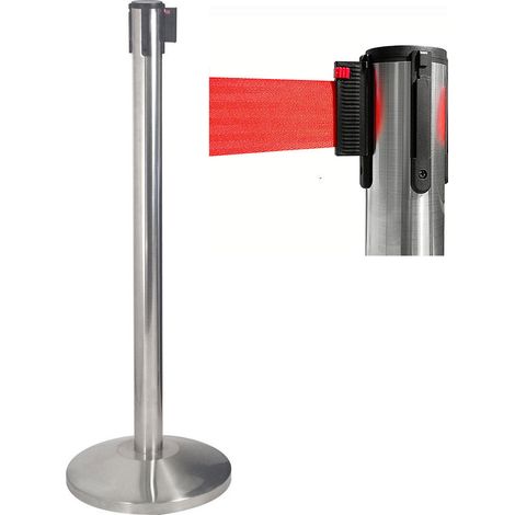 Colonnina Tendinastro 3 metri in Acciaio Inox Spazzolato Ø36x101 cm Nastro Rosso (1/5)