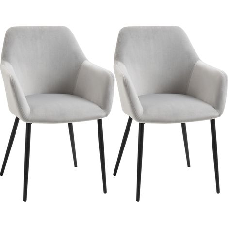 Chaises de salle à manger, lot de 2, chaises de cuisine avec dossier, chaises rembourrées aspect velours, pieds en acier, gris clair, 54 x 57 x 80 cm pour salon