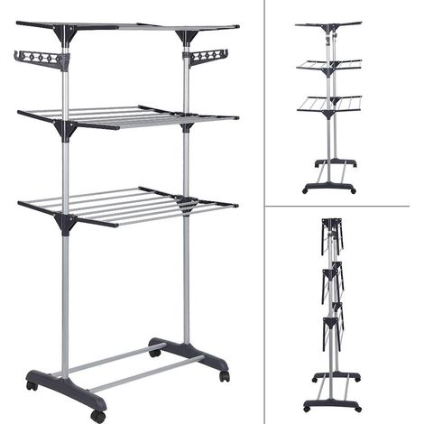 Séchoir à linge inox étendoir pliable gris (1/5)