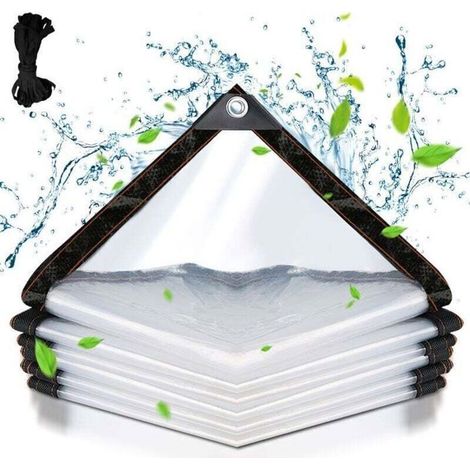 Telone in PVC trasparente rinforzato, 3 m x 3 m, impermeabile, resistente agli strappi, con lucernario e perforazioni, adatto per uso esterno e protezione. (1/4)