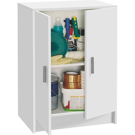 Armoire basse avec 2 portes coloris Blanc - longueur 59 x Hauteur 80 x Profondeur 37 cm (1/4)