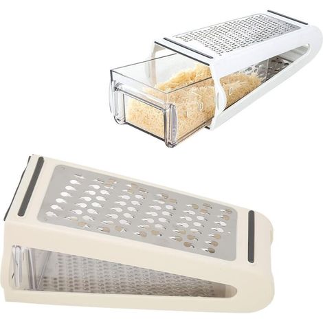 Grattugia professionale per formaggio con contenitore – grattugia manuale in acciaio inox per la cucina, contenitore di raccolta integrato e supporto antiscivolo - Crezuo