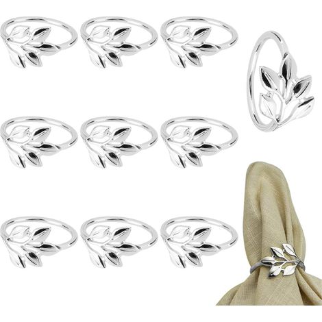 Set mit 10 silbernen Serviettenringen in Blattform, für Thanksgiving, Ostern, Hochzeiten oder Familienessen