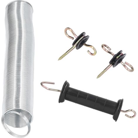 Kit de Portail à Clôture Électrique 5 mètres en PP et Fer, Accessoire Porte à Ressort pour Animaux avec Poignée et Clou Isolé pour Bétail