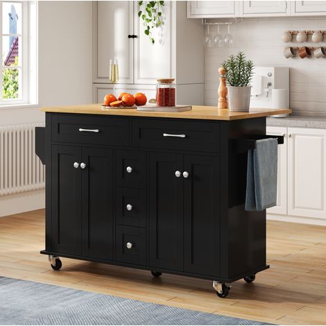 MEUBLIV Carrito de cocina 140x65 cm negro y natural – múltiples almacenajes (1/5)