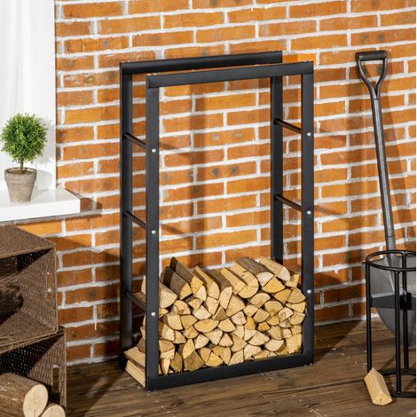 Portalegna 60x25x100 cm in acciaio nero, con vano portaoggetti per interni ed esterni FloraGrace (1/5)