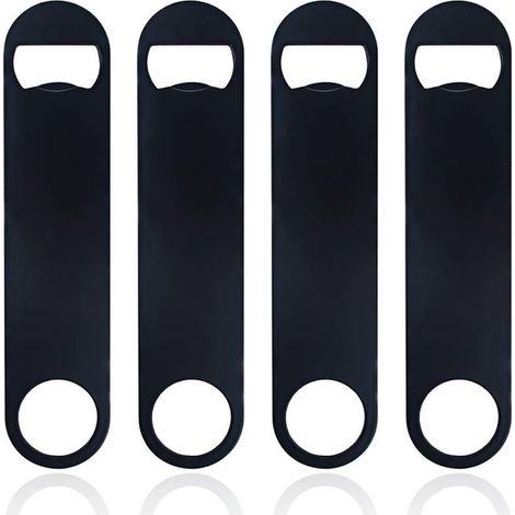 4er Pack flacher Flaschenöffner aus Edelstahl, 18 cm Schwarz, in Verpackung für Bar und Küche (1/4)