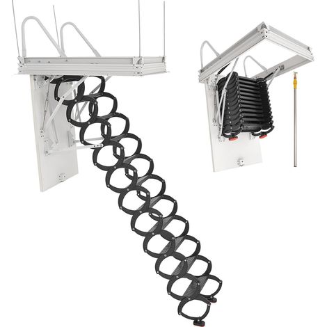 Échelle de Grenier, Charge 299,4 kg, Escalier de Grenier Escamotable, Hauteur Installation 2,6-2,85 m, Ouverture 1000,76x698,5 mm, Tige de Traction, Échelle Rétractable Acier pour Accès Greniers (1/5)