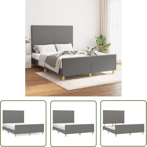 The Living Store Cadre de lit sans matelas gris foncé 140x190 cm tissu - Cadre De Lit - Lit Double - Lit Avec Têted’appui - Literie - Meubles De Chambre (1/5)