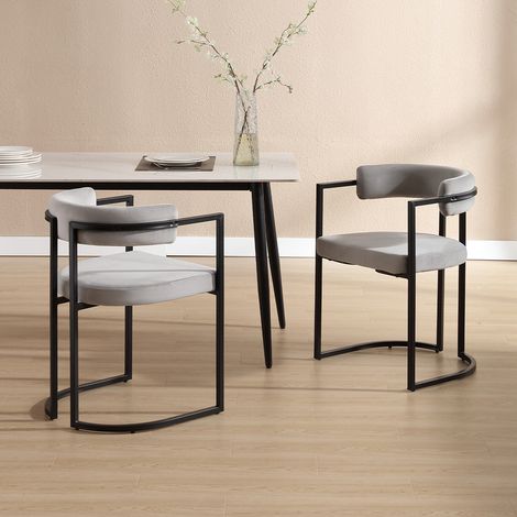 Wahson Lot de 2 chaises de salle à manger modernes – Accoudoirs confortables – Dossier rembourré en velours – Pieds en métal gris, Gris (1/5)