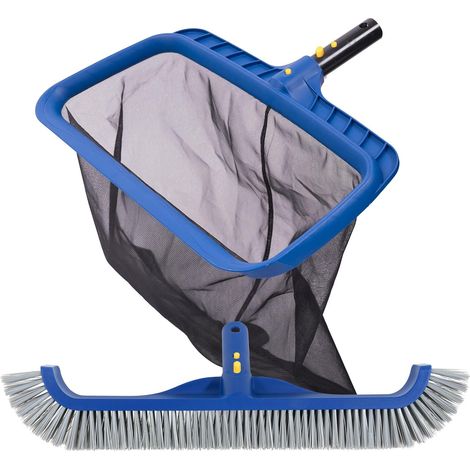 Kit de nettoyage de piscine avec filet de skimmer à mailles fines et brosse de piscine de 45 cm, skimmer en filet stable et tête de brosse professionnelle pour piscines souterraines / piscines