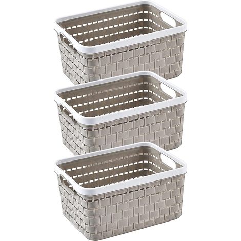 Lot de 3 paniers de rangement tressés en plastique, réceptacles pour cuisine, salle de bain et armoire, design naturel (1/5)
