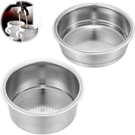 BEBUSINGOTO Lot de 2 filtres à café en métal, 51 mm en acier inoxydable poreux double tasse et porte-filtre à une tasse pour machine à café, sans papier et réutilisables de manière permanente
